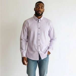 Men's Light Pink Purple Checkered Dress Shirt long sleeve size XL